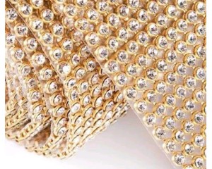 10 FILEIRAS DE MANTA DE STRASS DOURADA 45CM