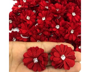FLOR DE TECIDO COM STRASS (PCT C/ 2UN)