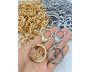 MOSQUETÃO C/ ARGOLA E CORRENTE PRATA/DOURADO C/12 UN